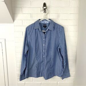Talbots Blue White Striped Wrinkle Resistant Button Down Shirt Size 14P